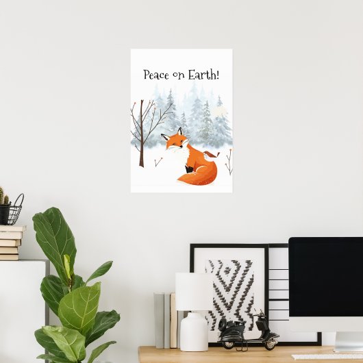 Schöner Frieden auf Erden Rotfuchs Vogel Winter  Poster (Heimbüro)