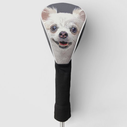 Schöner, fröhlicher Fluffy White Chihuahua Dog Golf Headcover (Vorderseite)