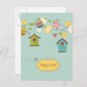Schöner Frühlingshintergrund mit Vogelhaus Postkarte (Vorne/Hinten)