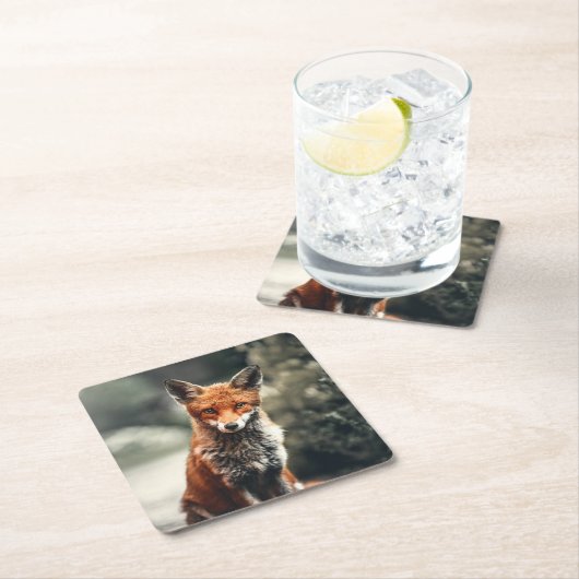 Schöner Fuchs im Grünen Rechteckiger Pappuntersetzer (Vor Ort)