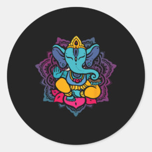 Schöner Ganesha in Yoga-Lotus-Meditations-Mandala Runder Aufkleber