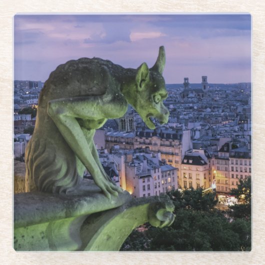 Schöner Gargoyle mit Blick auf Paris Frankreich Glasuntersetzer (Vorderseite)