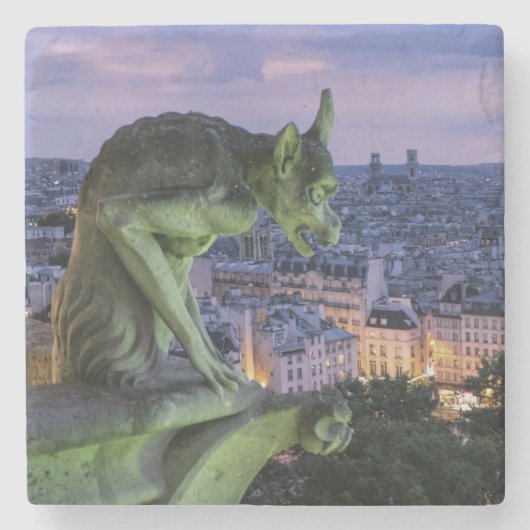 Schöner Gargoyle mit Blick auf Paris Frankreich Steinuntersetzer (Vorderseite)