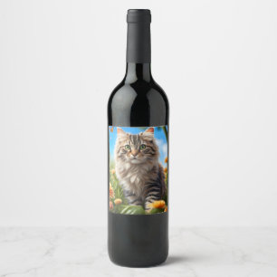 Schöner Garten für Katzen Weinetikett