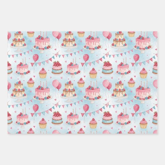 Schöner Geburtstagskuchen Geschenkpapier Set (Vorderseite)