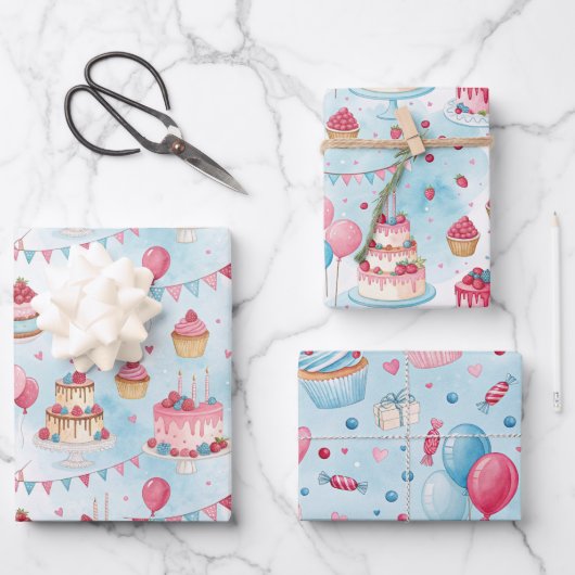 Schöner Geburtstagskuchen Geschenkpapier Set (Vorderseite)