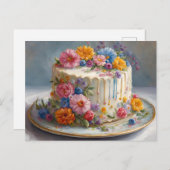Schöner Geburtstagskuchen mit Blume Postkarte (Vorne/Hinten)
