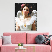 Schöner geflügelter Engel in Schneefreunden Leinwanddruck (Insitu (Wohnzimmer))