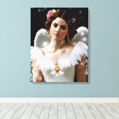 Schöner geflügelter Engel in Schneefreunden Leinwanddruck (Insitu (Holzboden))