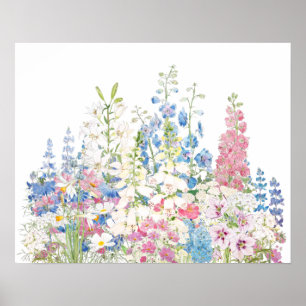 schöner Geheimgarten Tinte und Aquarell Poster