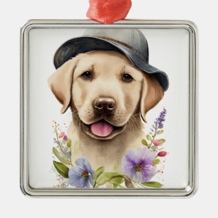 SCHÖNER GELBER LABRADOR RETRIEVER HUND ORNAMENT AUS METALL