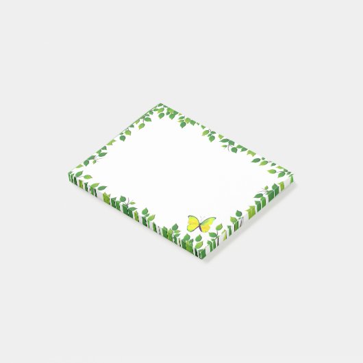 Schöner, gelber Schmetterling und grüner Leaf-Rahm Post-it Klebezettel (angewinkelt)