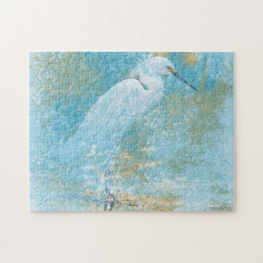 Schöner, gemalter Snowy Egret Coastal Bird Puzzle (Horizontal)