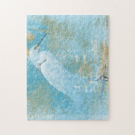 Schöner, gemalter Snowy Egret Coastal Bird Puzzle (Vertikal)