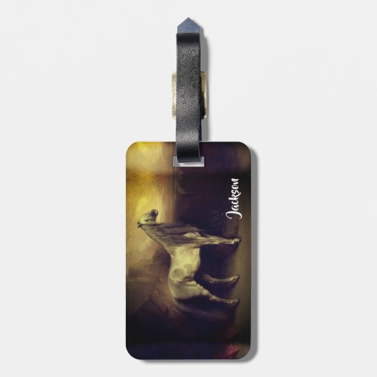 Schöner, getappter, grauer arabischer Hengst Gepäckanhänger (Rückseite vertikal)