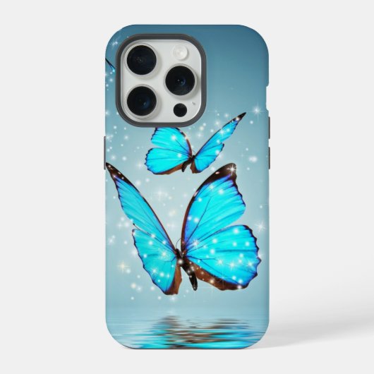 schöner glänzender blauer Schmetterling iPhone Hülle (Rückseite)