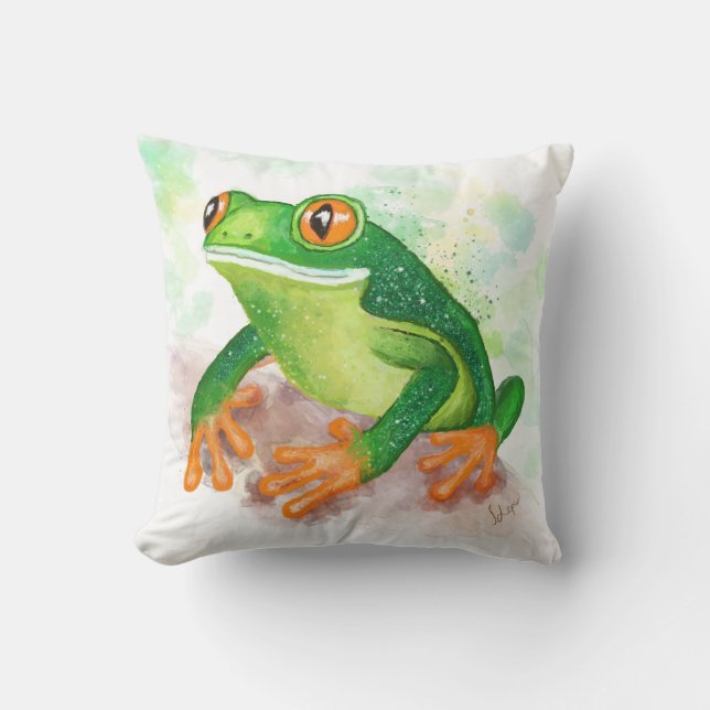 Schöner Glittery Green Frog Kissen (Vorderseite)