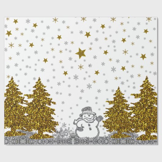 Schöner Glitzer Neues Jahr in Weiß Geschenkpapier (Flach)