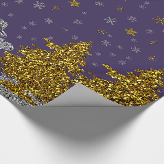 Schöner Glitzer Neues Jahr lila Geschenkpapier (Ecke)