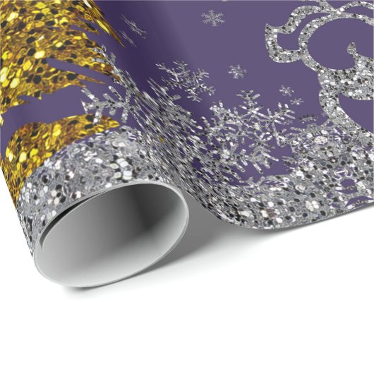 Schöner Glitzer Neues Jahr lila Geschenkpapier (Rolleneckpunkt)