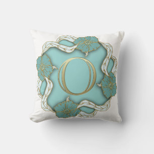 Schöner Goldener Look Initial O Blue Floral Kissen