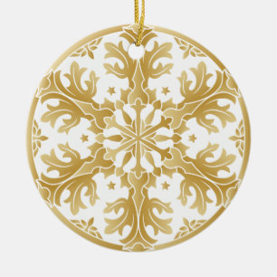 Schöner Goldener Schneeflocken Keramikornament