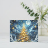 Schöner goldener Weihnachtsbaum blau Postkarte (Stehend Vorderseite)