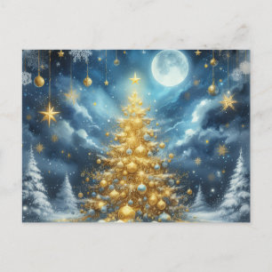 Schöner goldener Weihnachtsbaum blau Postkarte