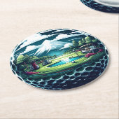 Schöner Golfplatz mit Kunst und Clubs Runder Pappuntersetzer (Angewinkelt)