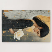 Schöner gotischer Engel und weiße himmlische Rose Puzzle (Horizontal)