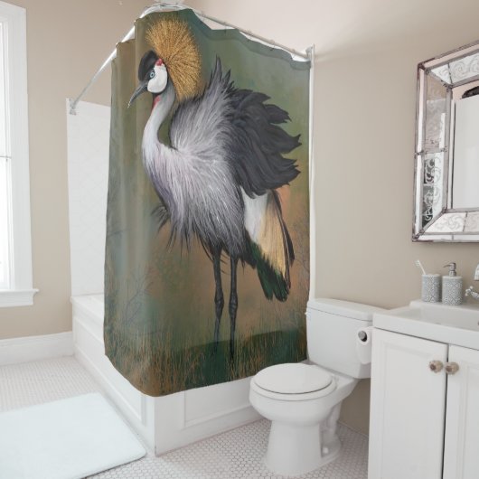 Schöner grauer Kranich - Gemälde Duschvorhang (Beispiel)