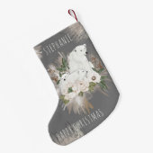Schöner grauer Polar Bär Happy Christmas Name Kleiner Weihnachtsstrumpf (Rückseite (Hängend))