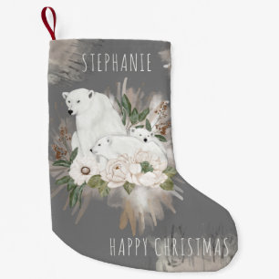 Schöner grauer Polar Bär Happy Christmas Name Kleiner Weihnachtsstrumpf