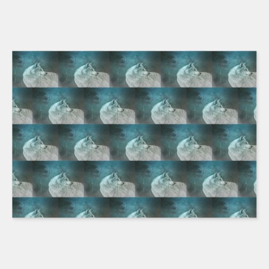 Schöner grauer Wolf im Dunkelwaldmuster Geschenkpapier Set (Vorderseite 3)