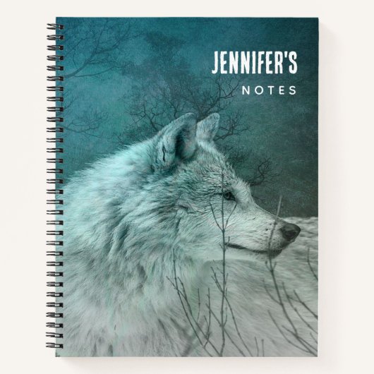 Schöner grauer Wolf in einem dunklen Wald Notizblock (Vorderseite)