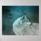 Schöner grauer Wolf in einem dunklen Wald Poster (Vorne)