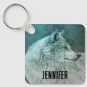 Schöner grauer Wolf in einem dunklen Wald Schlüsselanhänger (Vorderseite)