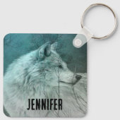 Schöner grauer Wolf in einem dunklen Wald Schlüsselanhänger (Rückseite)