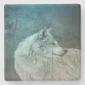 Schöner grauer Wolf in einem dunklen Wald Steinuntersetzer (Vorderseite)