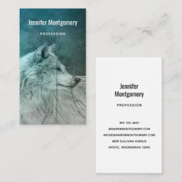 Schöner grauer Wolf in einem dunklen Wald Visitenkarte
