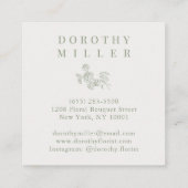 Schöner, grün eleganter minimalistischer Florist Quadratische Visitenkarte (Rückseite)