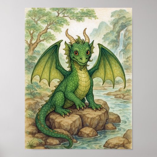 Schöner grüner Drache Poster (Vorne)