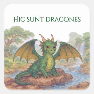 Schöner grüner Drache Quadratischer Aufkleber