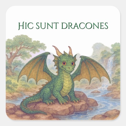 Schöner grüner Drache Quadratischer Aufkleber (Vorderseite)