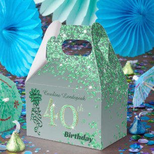 Schöner grüner Glitzer & Ribbon 40. Geburtstag Geschenkschachtel