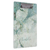 Schöner grüner Marmor und Glitzer Mit Monogramm Klemmbrett (Rechts)