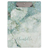 Schöner grüner Marmor und Glitzer Mit Monogramm Klemmbrett (Vorderseite)