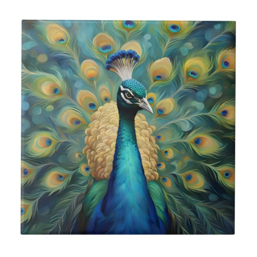 Schöner grüner und blauer Pfau Fliese (Vorderseite)