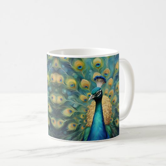 Schöner grüner und blauer Pfau Kaffeetasse (VorderseiteRechts)