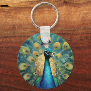 Schöner grüner und blauer Pfau Schlüsselanhänger